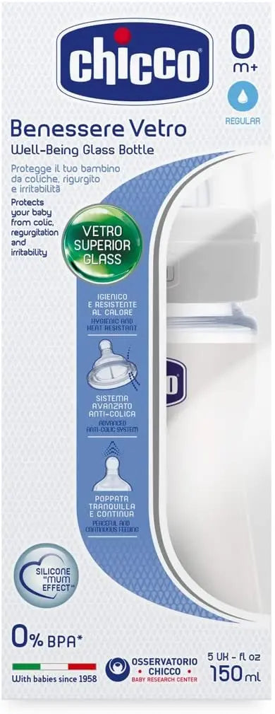 Chicco Feeding Glass Bottle Normal Flow 150ML Yallamomz Yallatoys