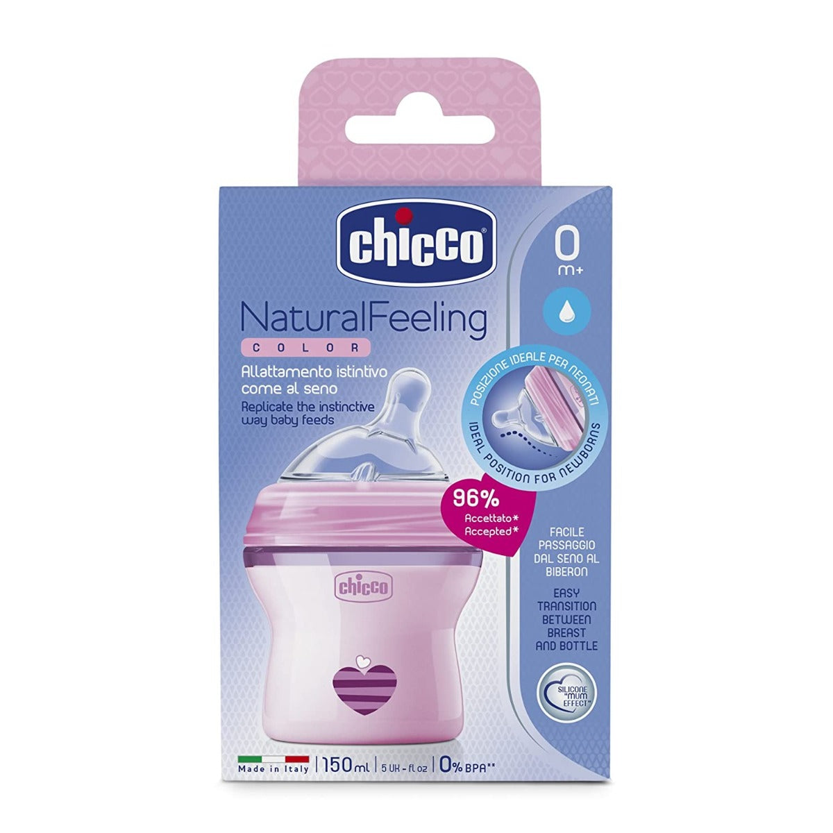Chicco Natural Feeling Feeding 150ML Bottle Pink Yallamomz Yallatoys