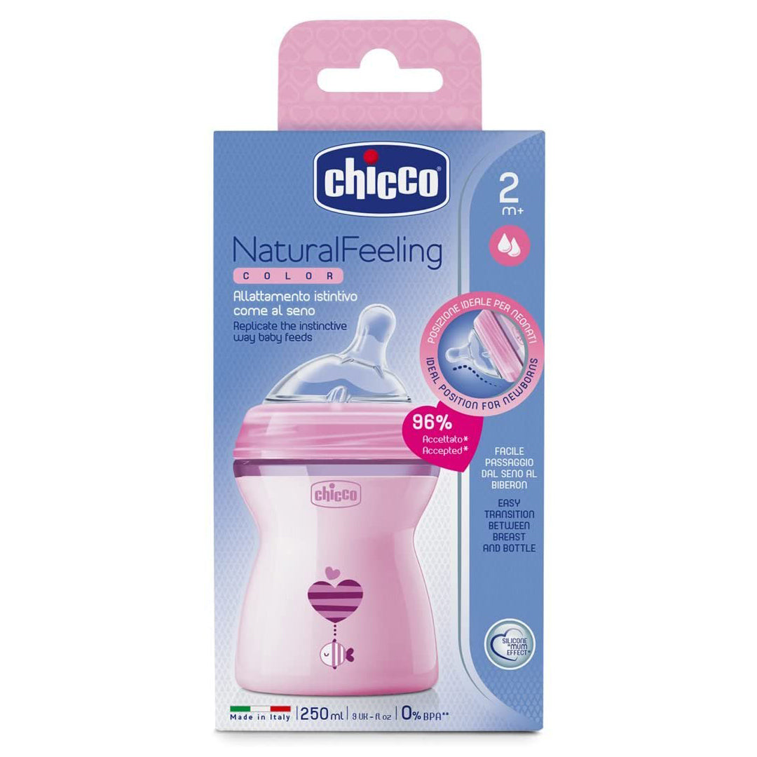 Buy Chicco Natural Feeling Feeding Bottle 2months+ 250ML Pink | Yallatoys.com