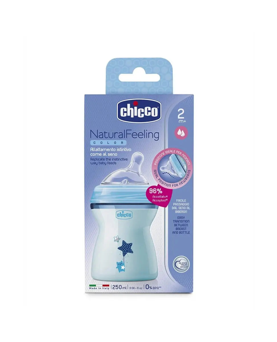 Chicco Natural Feeling Feeding Bottle 2months+ 250ML Blue Yallamomz Yallatoys