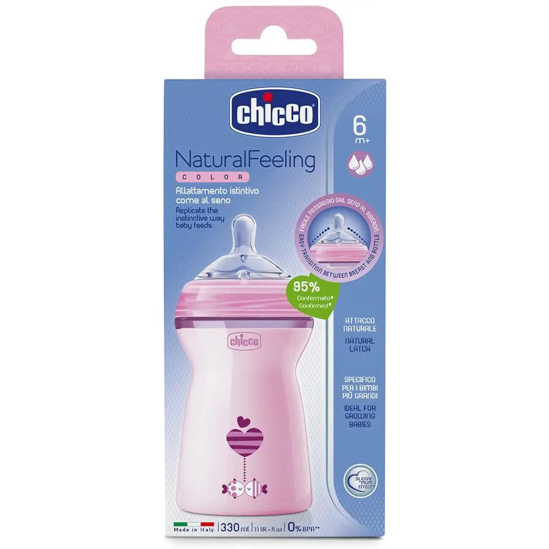 Chicco Natural Feeling Feeding Bottle 6months+ 330ML Pink Chicco Yallatoys