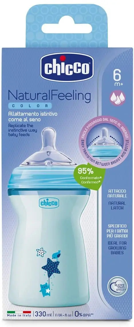 Chicco Natural Feeling Feeding bottle 6months+ 330ML Blue Yallamomz Yallatoys