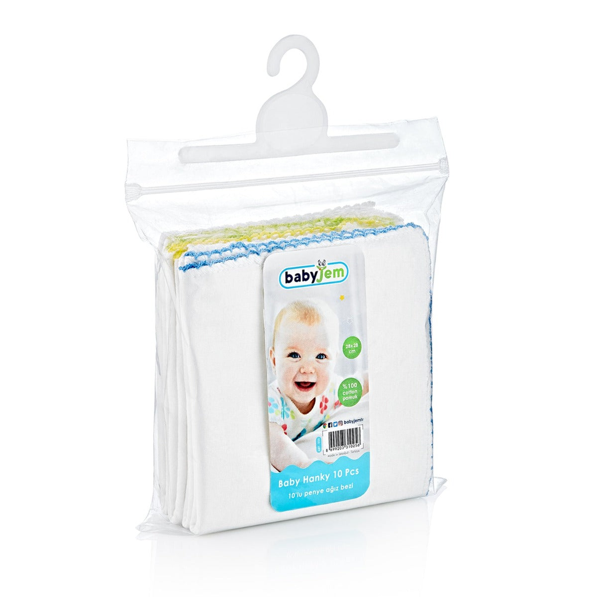 Babyjem Baby Hanky 10 Pcs White  28X28 Cm Babyjem Yallatoys