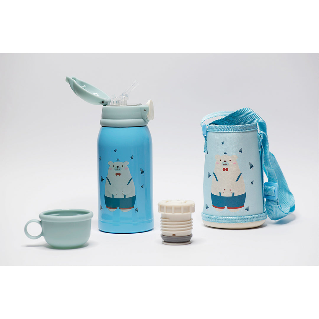 Buy Bonjour Sip Box Standard Stainless Steel Water Bottle For Kids Multi-Walled With Straw 450Ml Blue Bear | Yallatoys.com