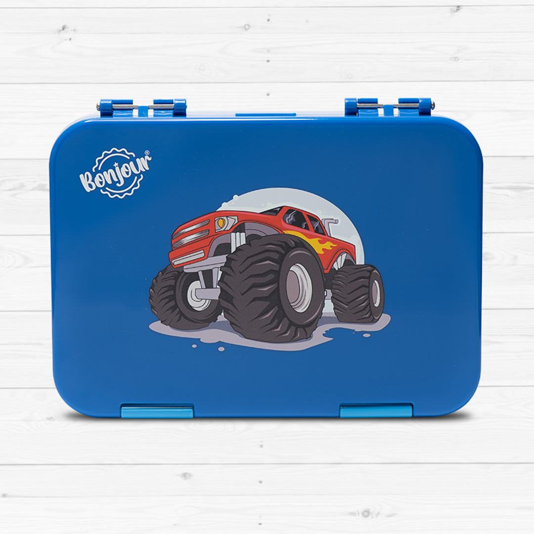 Buy Bonjour Snax Box Bento Mini Lunch Box 6/4 Compartments Blue Monster Truck | Yallatoys.com