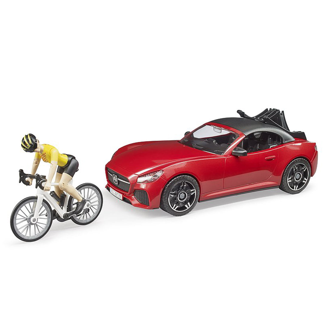 Buy Bruder Recreational Realistic Roadster Car with Bicycle Rack and Road Bike with Female Cyclist Figure | Yallatoys.com