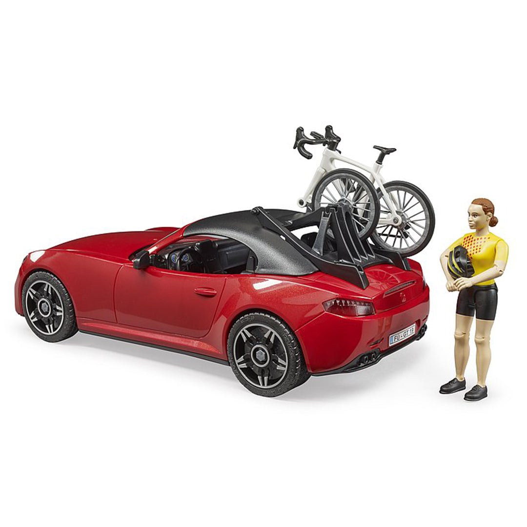 Buy Bruder Recreational Realistic Roadster Car with Bicycle Rack and Road Bike with Female Cyclist Figure | Yallatoys.com