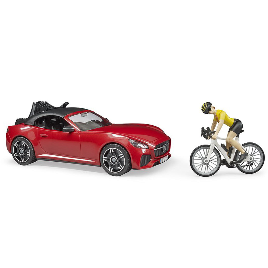 Buy Bruder Recreational Realistic Roadster Car with Bicycle Rack and Road Bike with Female Cyclist Figure | Yallatoys.com