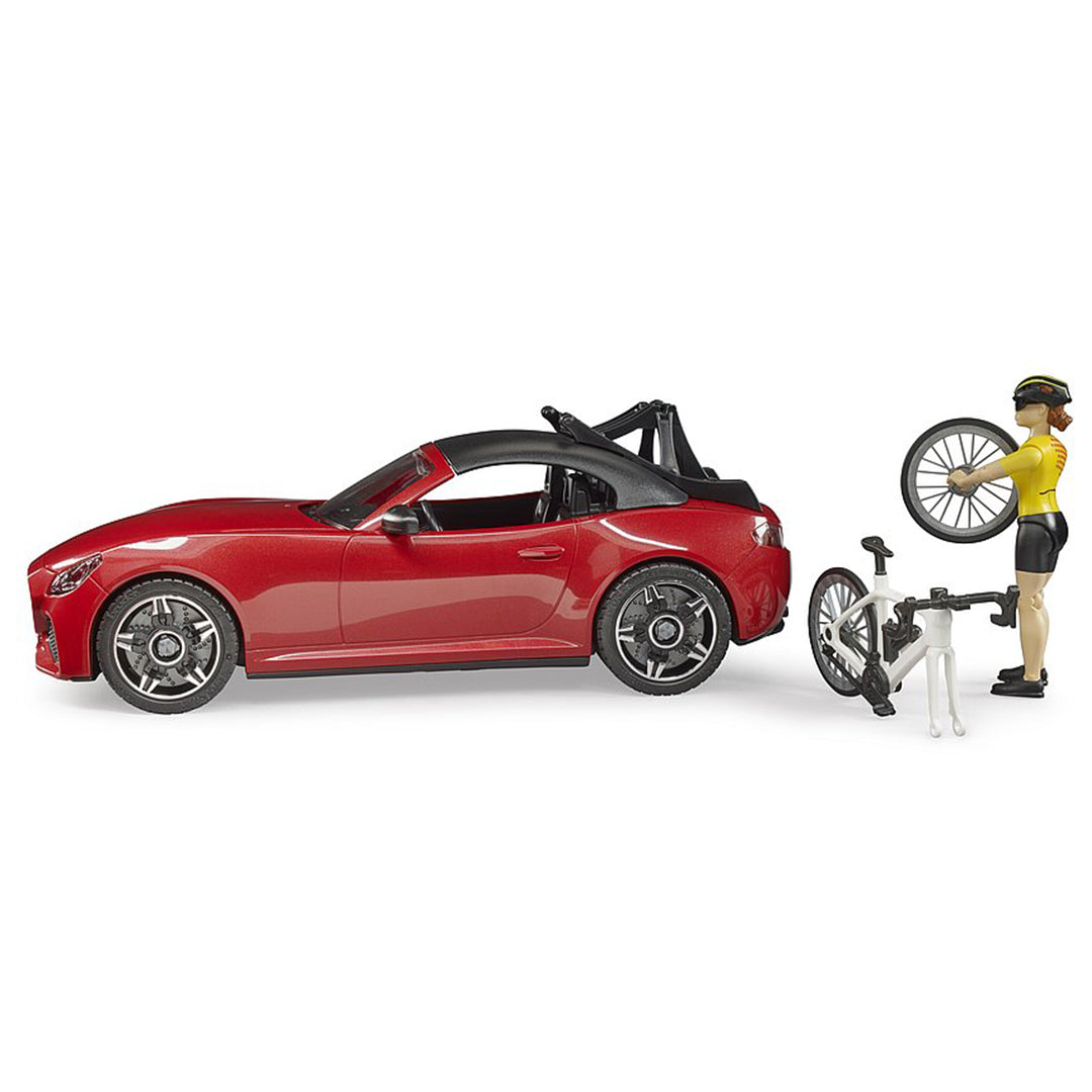 Buy Bruder Recreational Realistic Roadster Car with Bicycle Rack and Road Bike with Female Cyclist Figure | Yallatoys.com