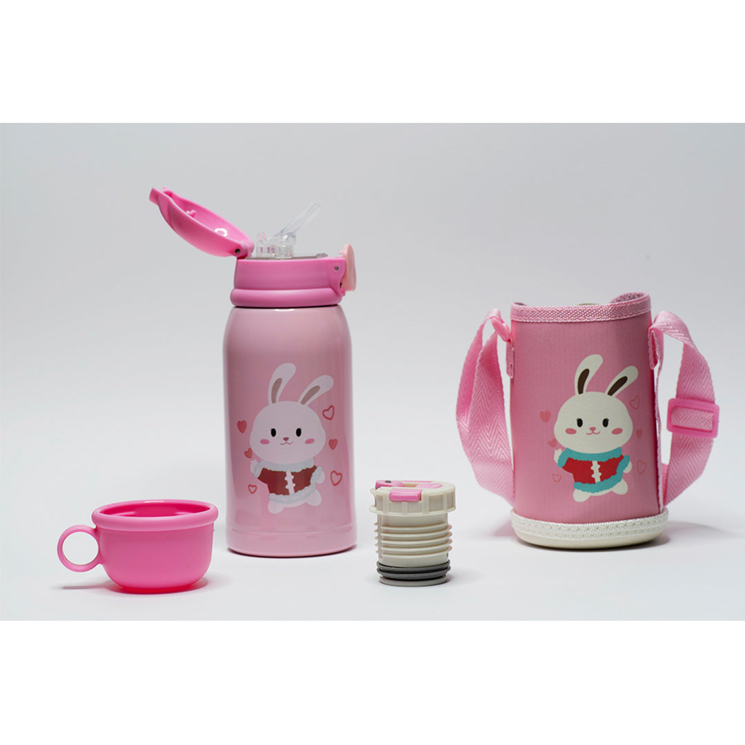 Buy Bonjour Sip Box Standard Stainless Steel Water Bottle For Kids Multi-Walled With Straw 450Ml Pink Bunny | Yallatoys.com