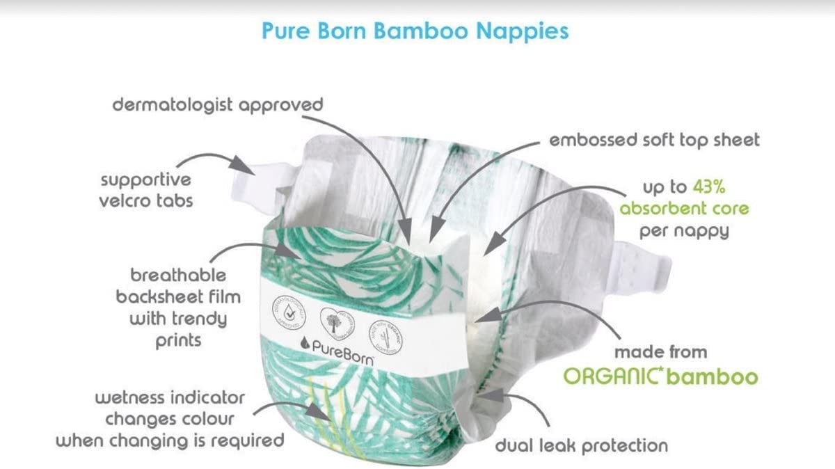 Pure Born Organic Bamboo DiapersÂ  New Born 34'S Pure Born Yallatoys