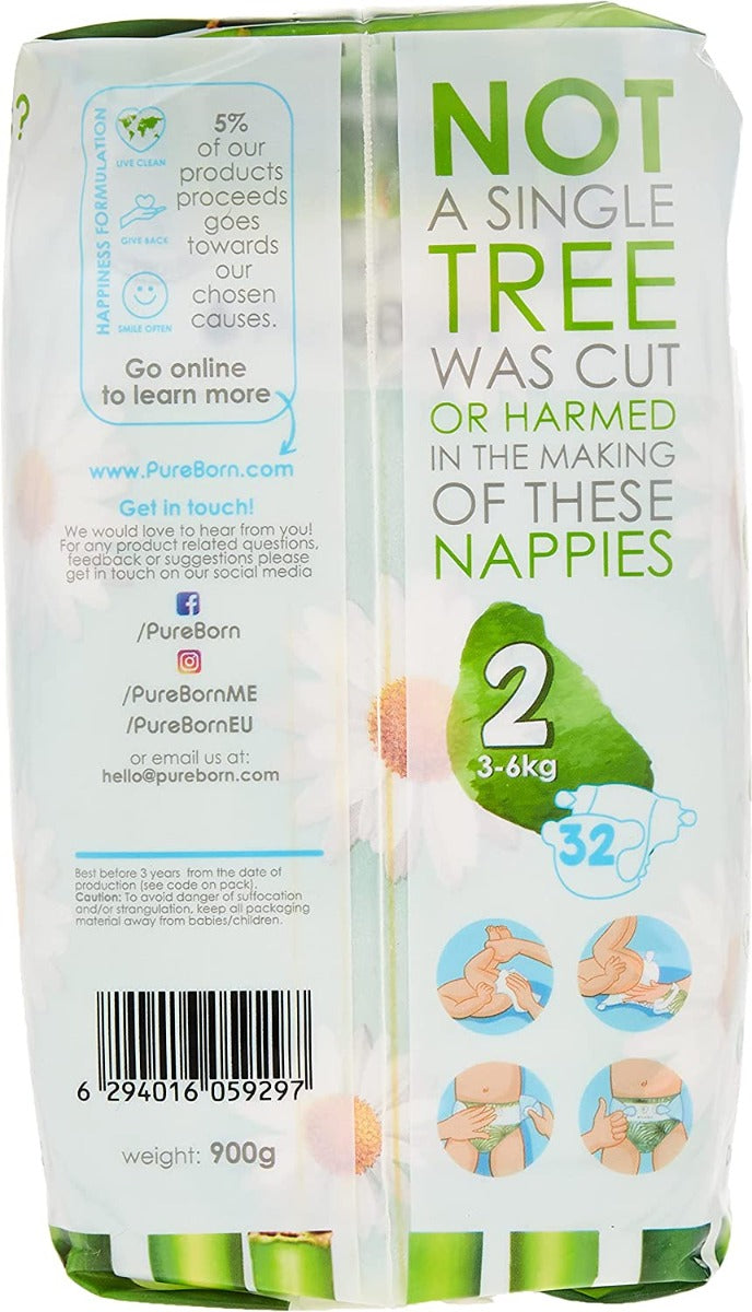 Pure Born Organic BambooÂ  Diapers No.2  32'S Pure Born Yallatoys