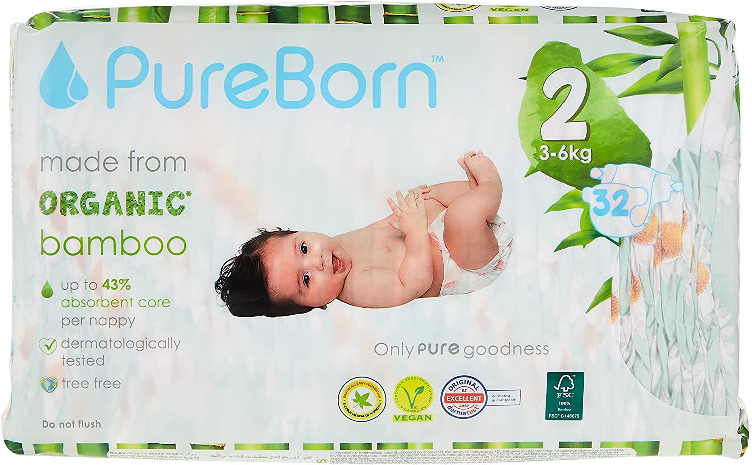 Pure Born Organic BambooÂ  Diapers No.2  32'S Pure Born Yallatoys