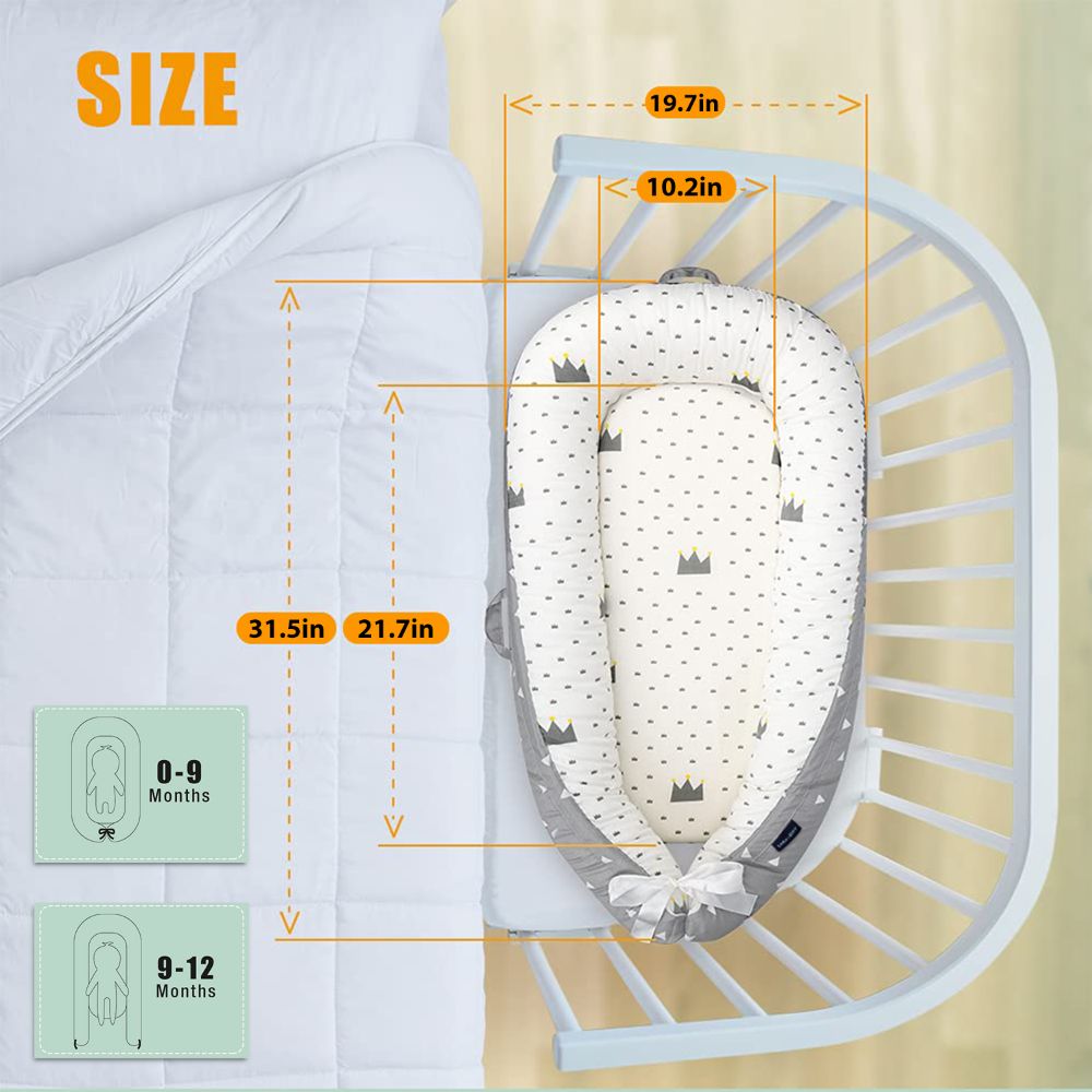 Little Story  Soft Breathable Fiberfill Newborn Lounger Bed Royal Grey Little Story Yallatoys
