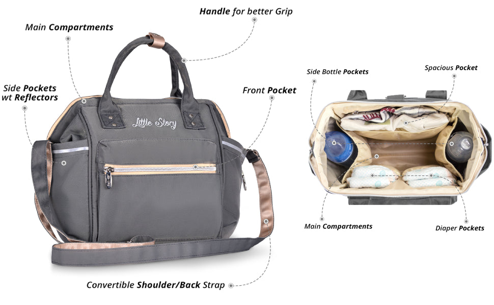 Little Story  Ace Diaper Bag Grey Little Story Yallatoys