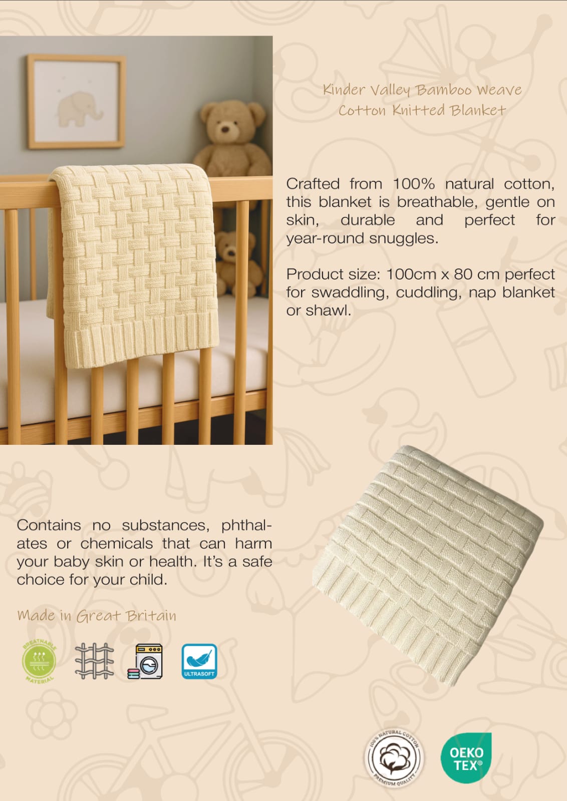 Kinder Valley Bamboo Weave Cotton knitted Blanket Kinder Valley Yallatoys