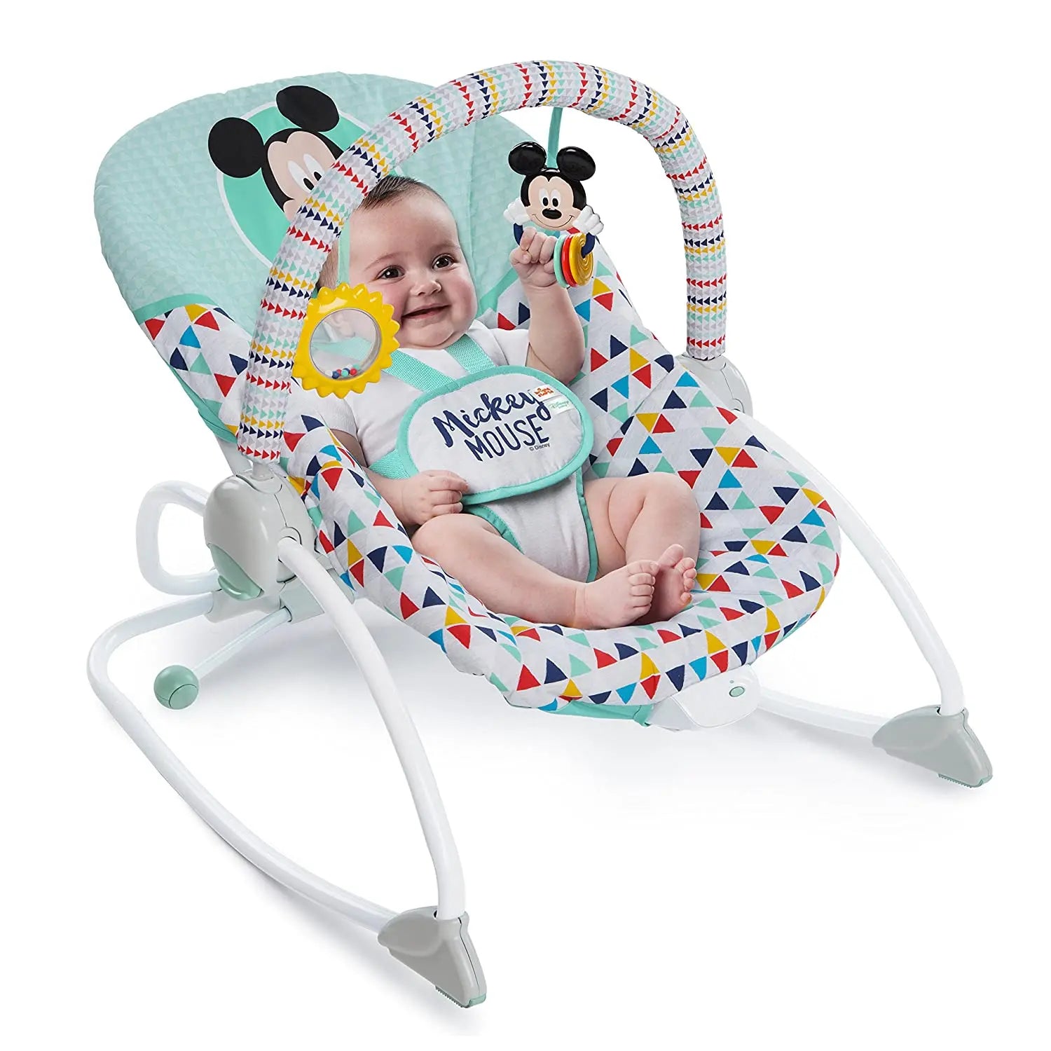 Bright Starts Mickey Mouse Happy Triangles Infant To Toddler Rocker Yallamomz Yallatoys