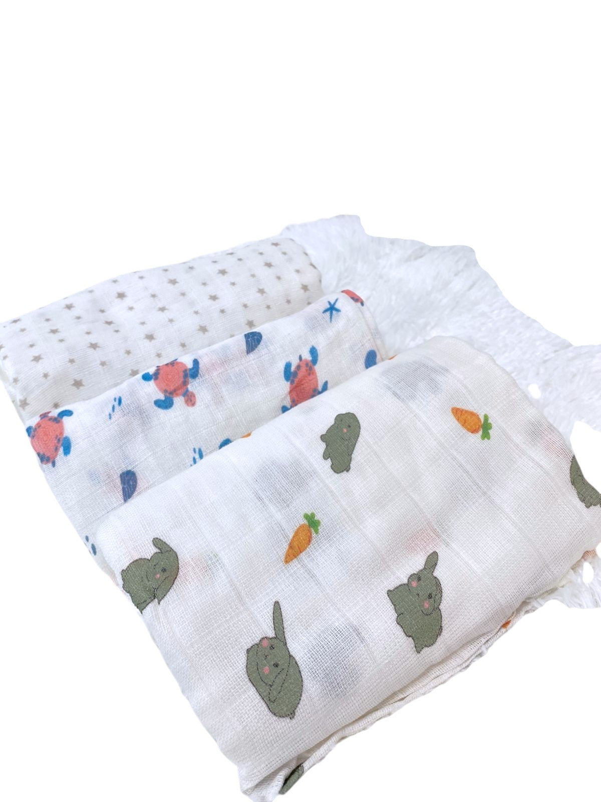 Kinder Valley Muslin Blanket Set Pack of 3 Bunny, Sea Turtle and Star Kinder Valley Yallatoys