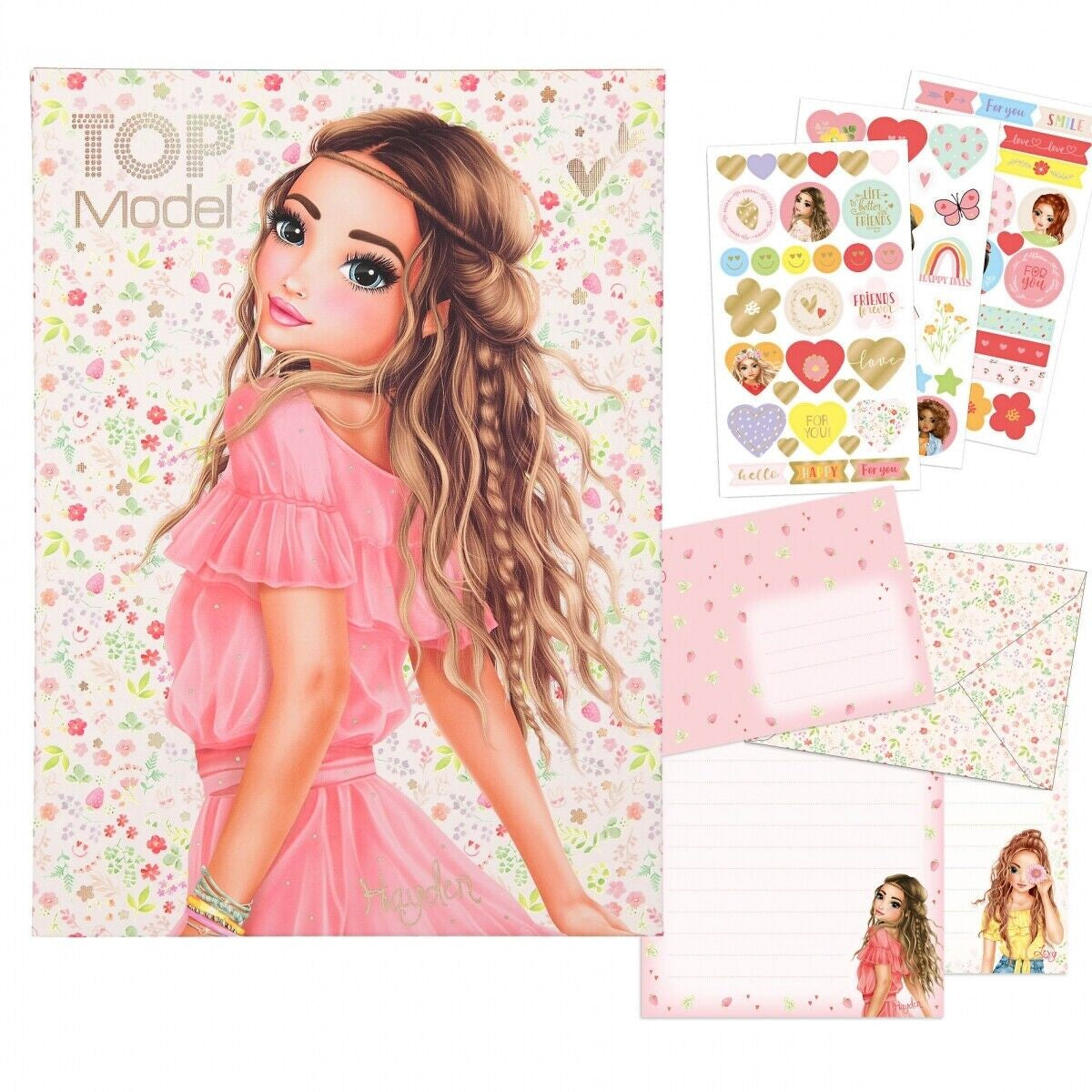 Buy Top Model Flower Berry Writing Paper Set in a Folder with Model Print and Flower Pattern in Pink Green Letter Set with 24 Floral Letter Sheets | Yallatoys.com