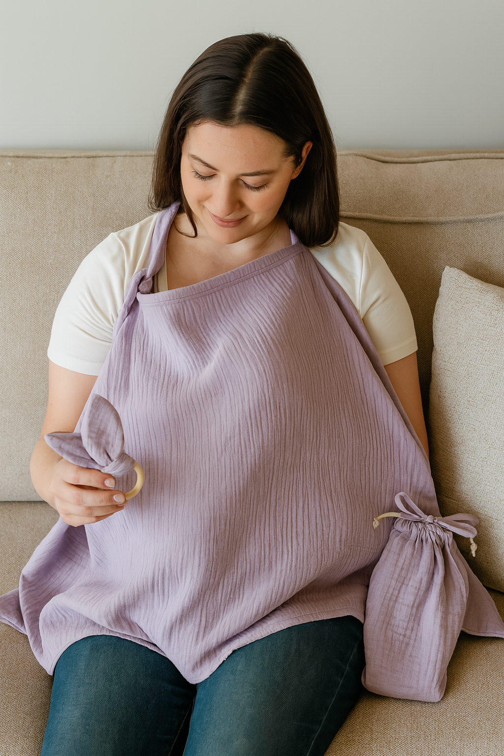 Kinder Valley Aura Breastfeeding Cover Set with Rabbit Ear Cloth Teether Mauve Kinder Valley Yallatoys
