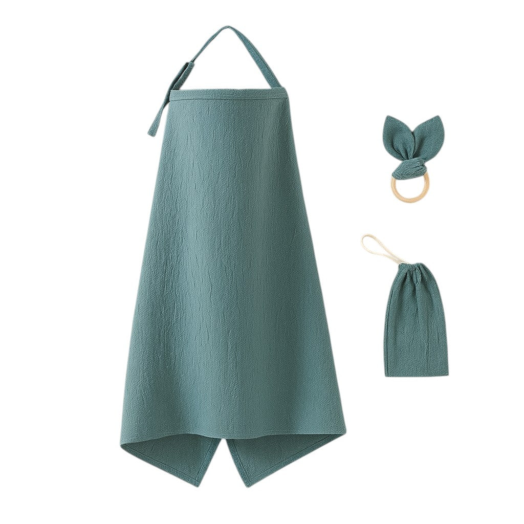 Kinder Valley Aura Breastfeeding Cover Set with Rabbit Ear Cloth Teether Teal Kinder Valley Yallatoys