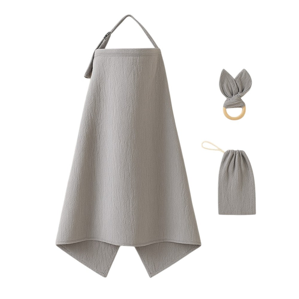 Kinder Valley Aura Breastfeeding Cover Set with Rabbit Ear Cloth Teether Grey Kinder Valley Yallatoys