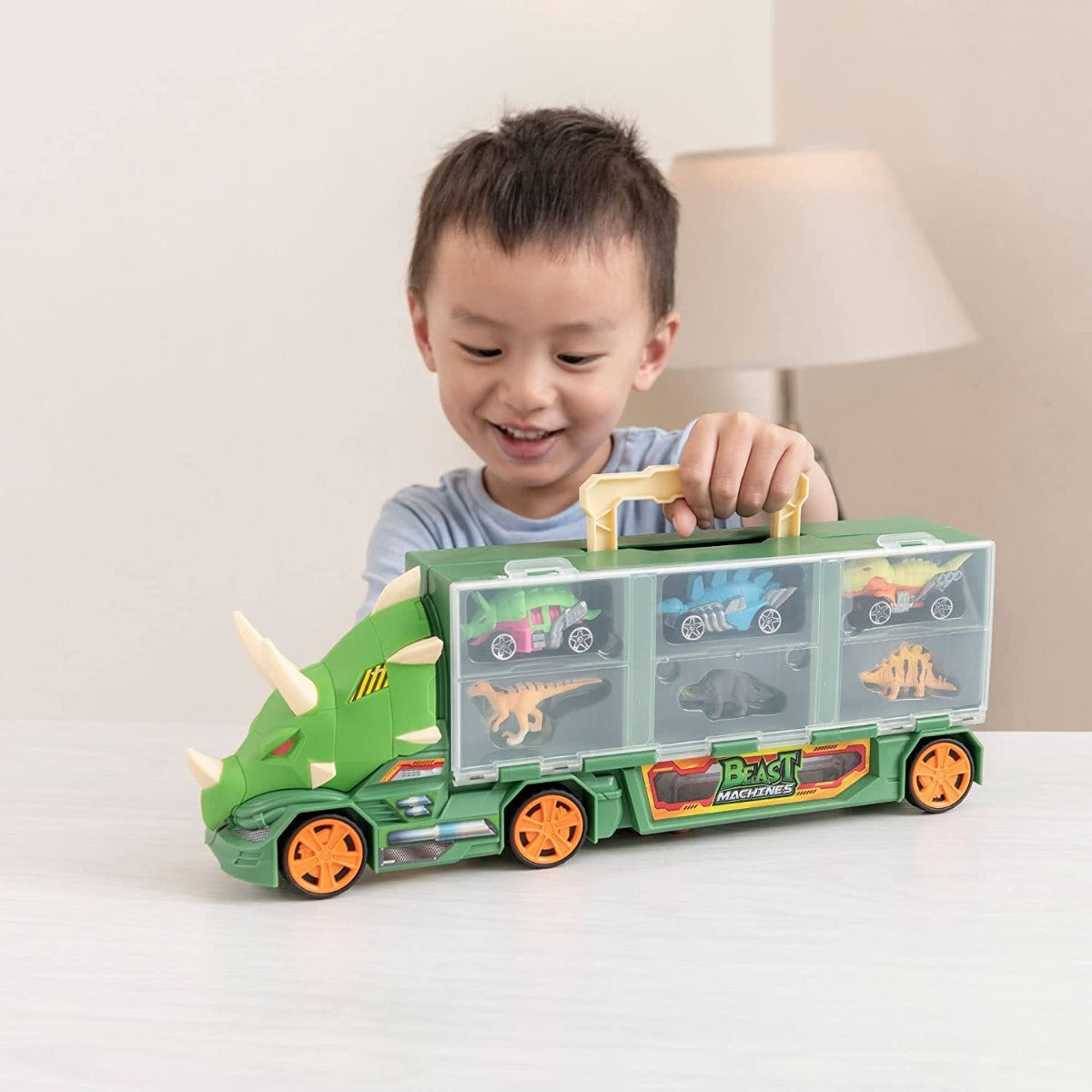 Buy Teamsterz Beast Machines Triceratops Transporter Truck with Cars And Dinosaur Figures Carry Case With Storage | Yallatoys.com