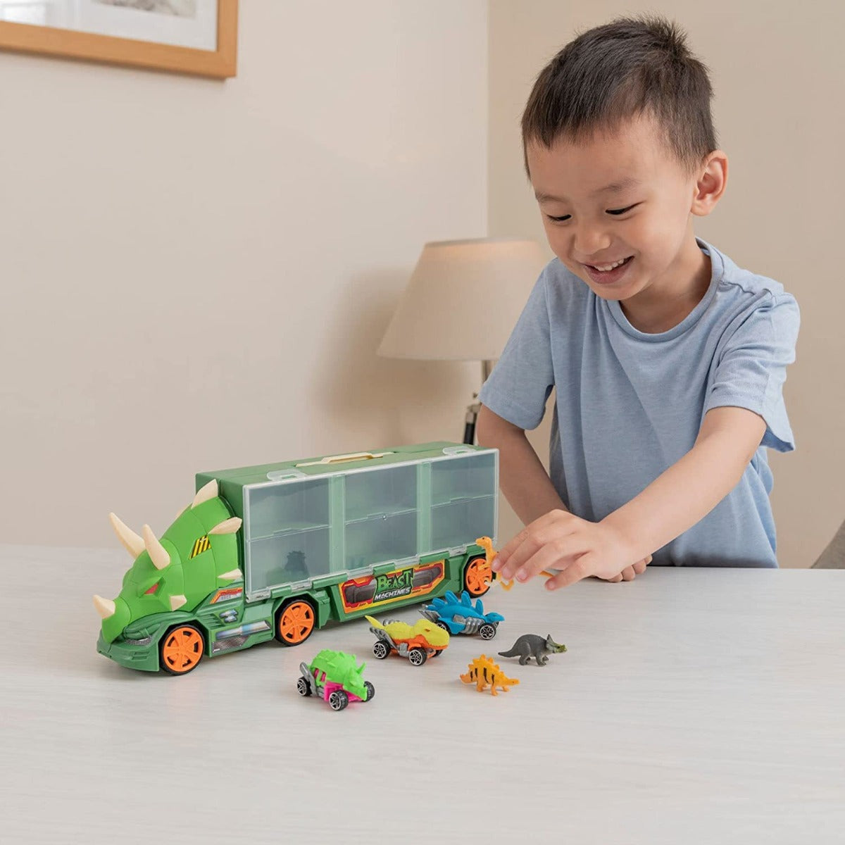 Buy Teamsterz Beast Machines Triceratops Transporter Truck with Cars And Dinosaur Figures Carry Case With Storage | Yallatoys.com