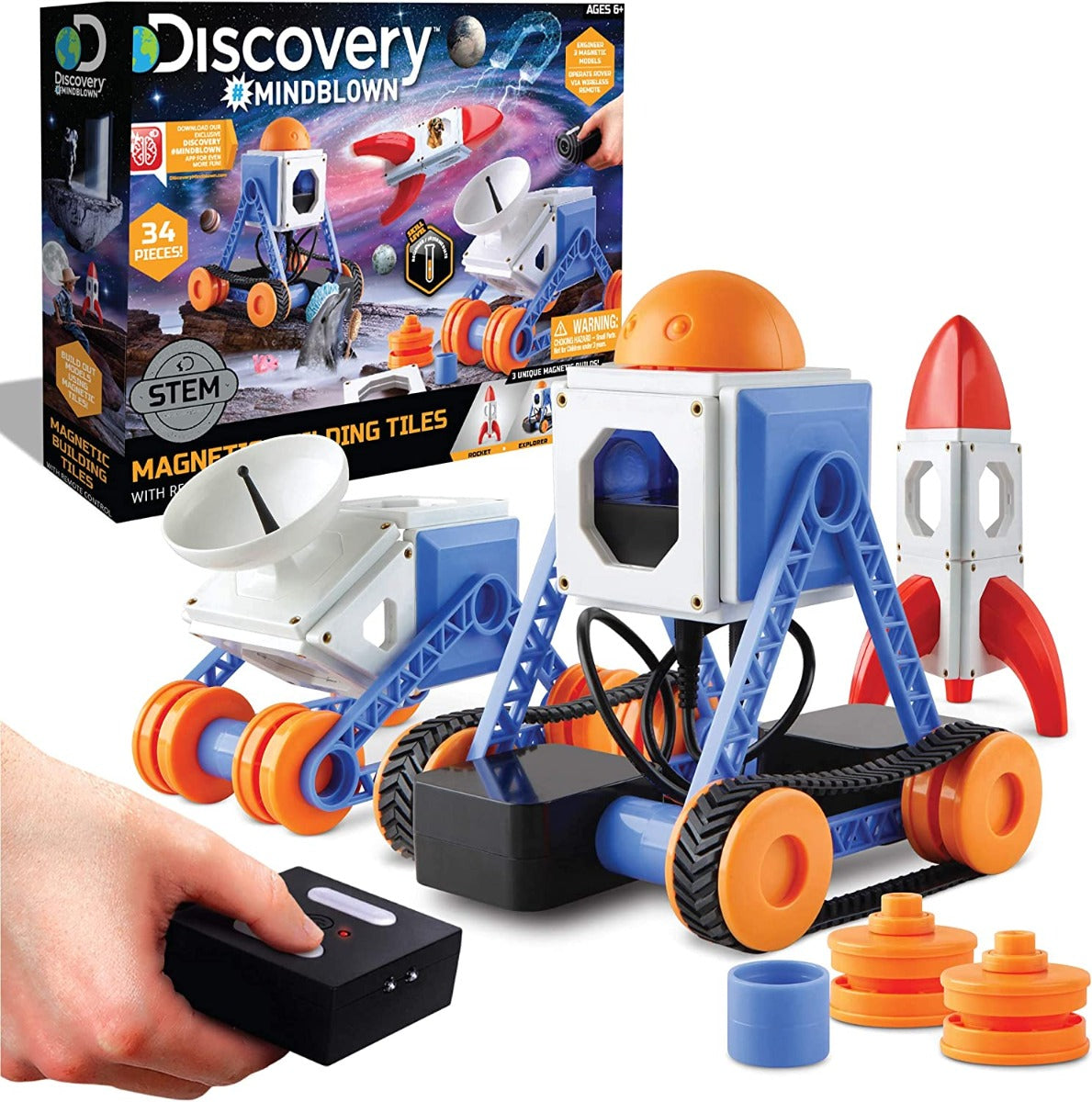 Buy Discovery Mind Blown Customizable Magnetic Building Tiles with Remote Control 34 Piece Play Set | Yallatoys.com