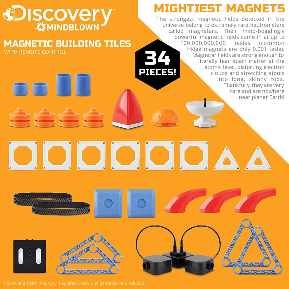 Buy Discovery Mind Blown Customizable Magnetic Building Tiles with Remote Control 34 Piece Play Set | Yallatoys.com