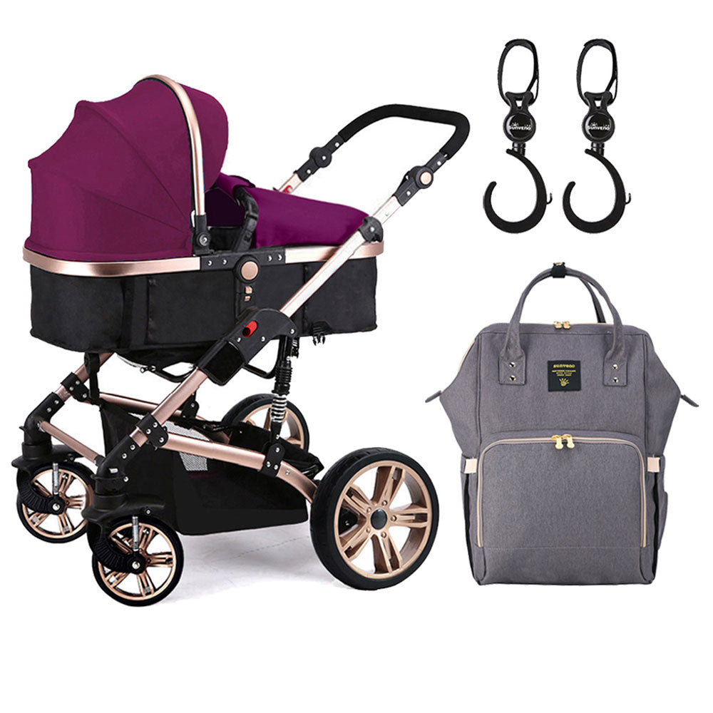 Teknum  3 In 1 Pram Stroller Story  Sunveno Diaper Bag & Hooks Wine Grey Teknum Yallatoys