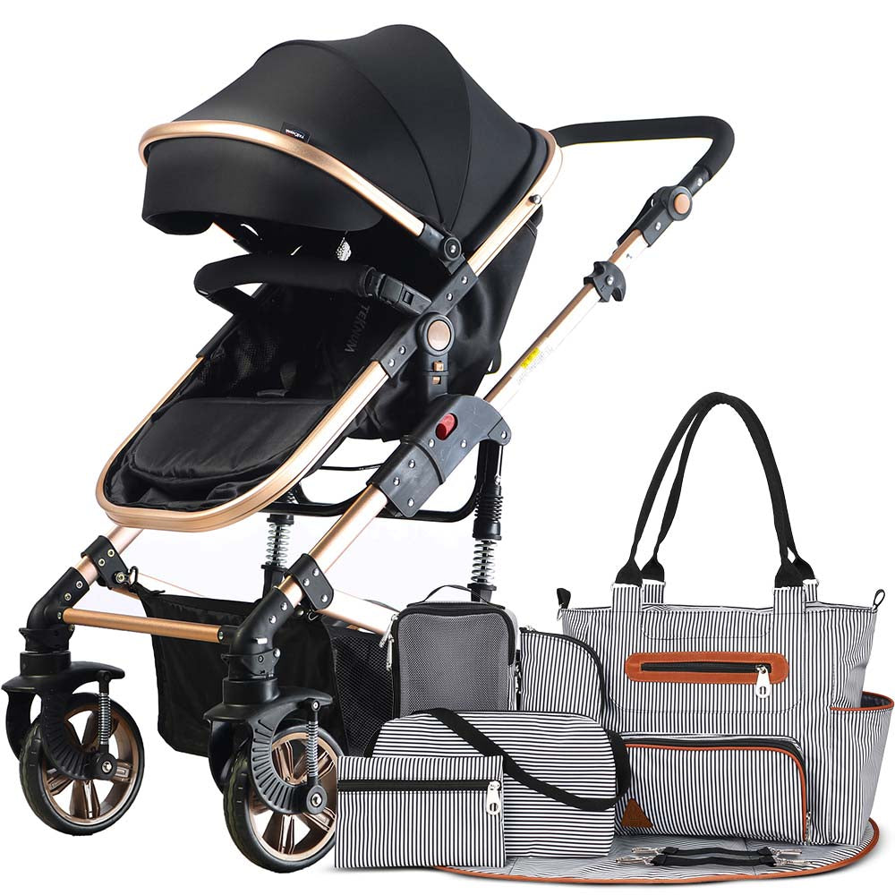 Teknum  3 In 1 Story Pram Stroller And Diaper Bag Bundle Black Teknum Yallatoys