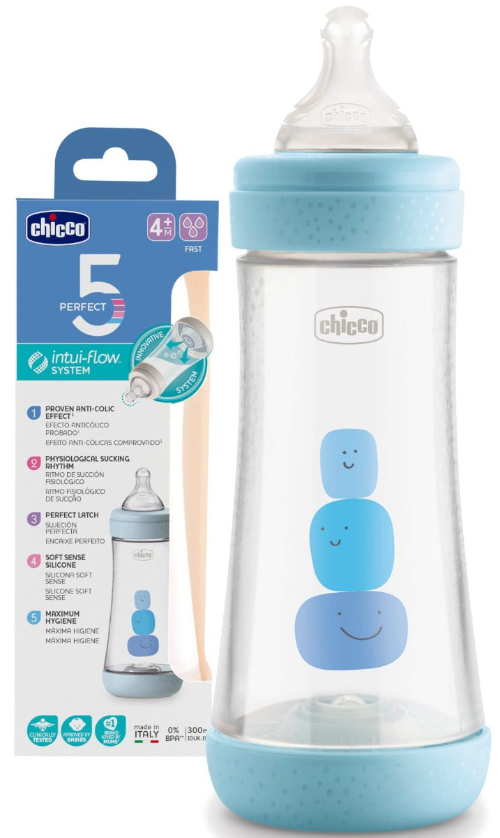 Chicco Perfect5 Bottle For Boys 4M+ - 300Ml - Fast Flow - Silicone Chicco Yallatoys