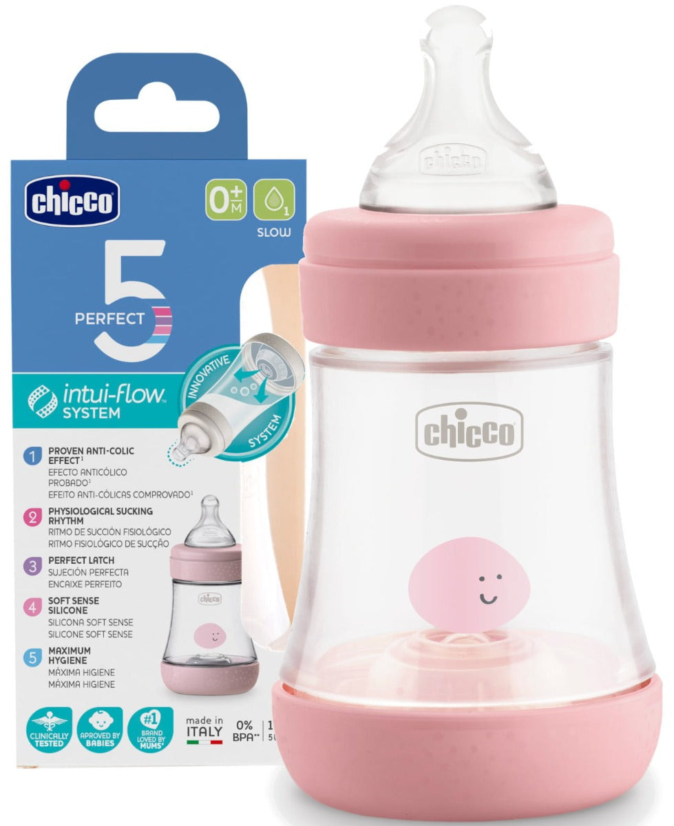 Chicco Perfect5 Bottle For Girls 0M+ - 150Ml - Slow Flow - Silicone Chicco Yallatoys