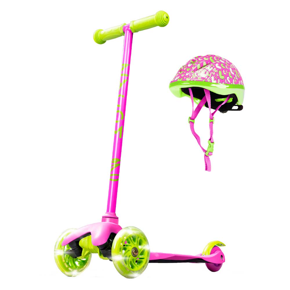 Buy Madd Gear Zycom Zipper Helmet & Scooter Light up Wheels Combo Set Pink Lime | Yallatoys.com