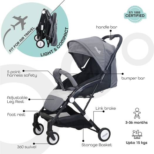 Moon Travel Lite  Cabin Stroller Mid Grey Moon Yallatoys