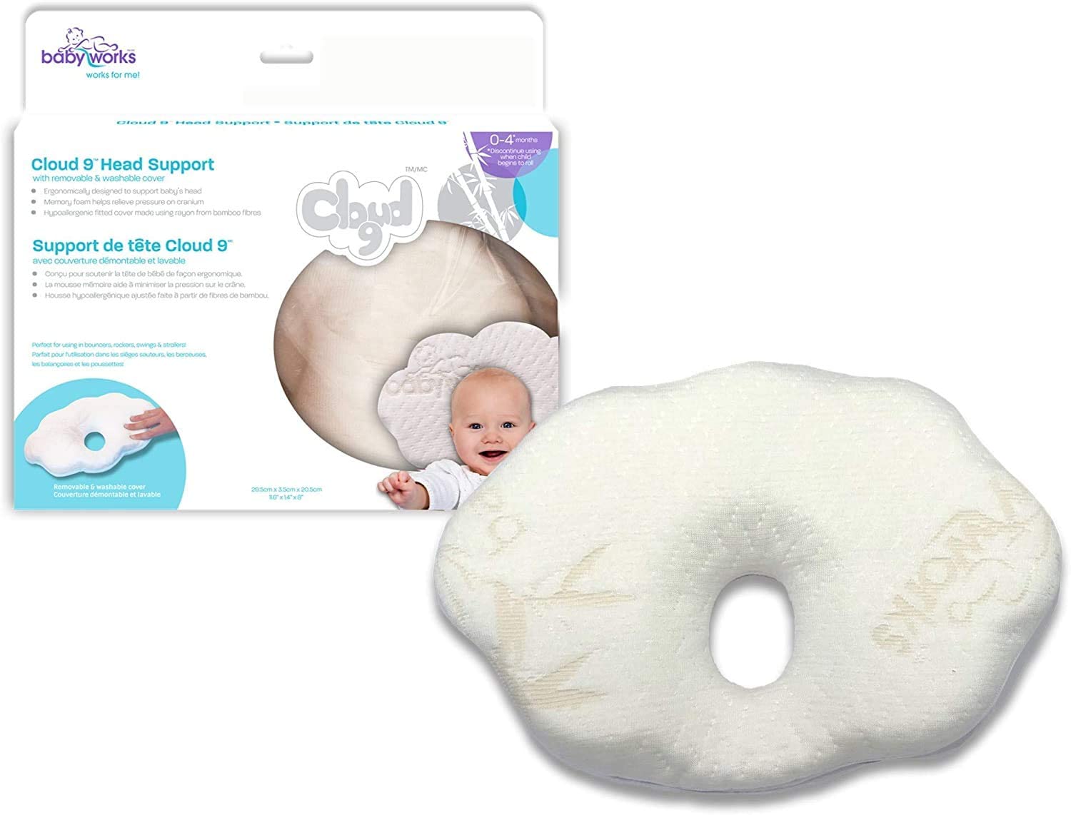 Baby Works Head Support With Bamboo Cover Removable  White Baby Works Yallatoys