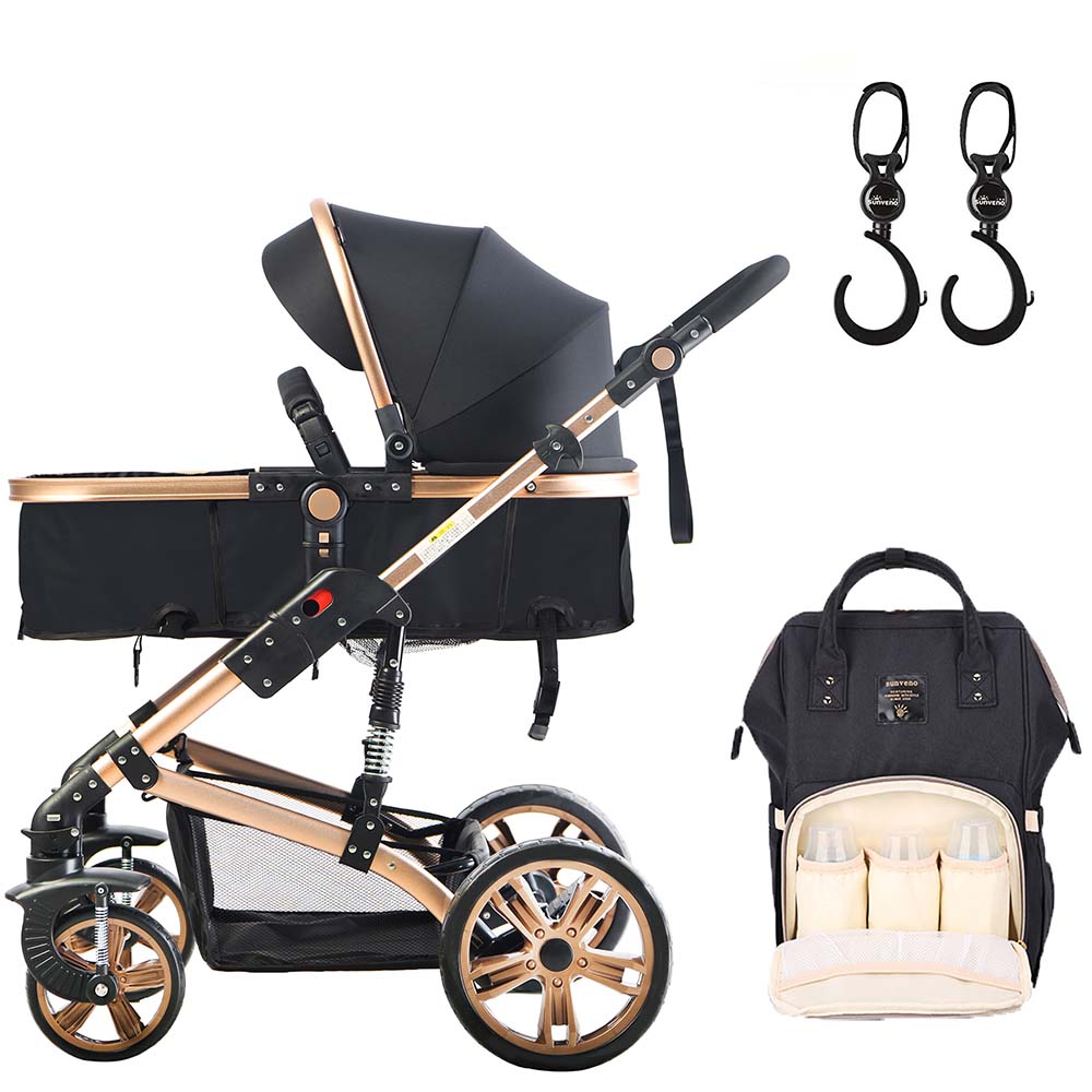 Teknum  3 In 1 Stroller Story Black + Sunveno Diaper Bag Black & Hooks Teknum Yallatoys
