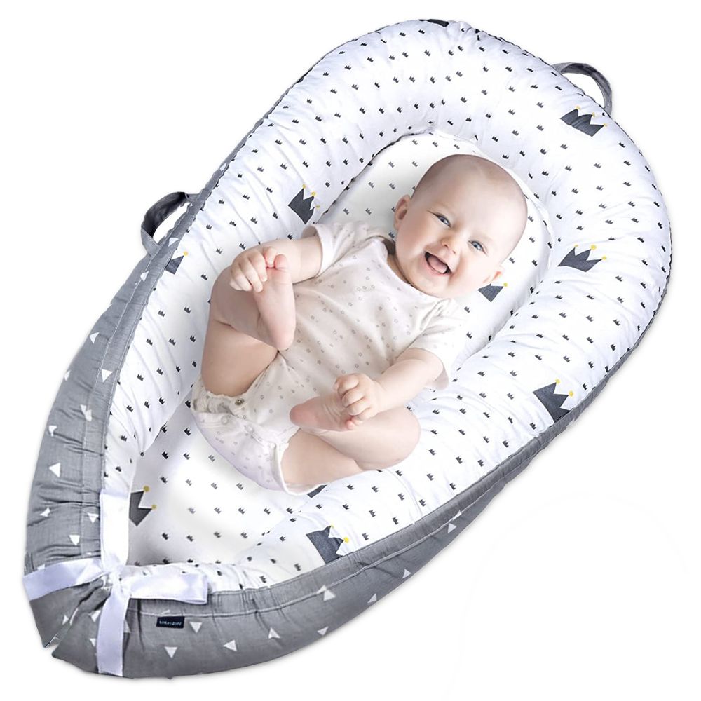Little Story  Soft Breathable Fiberfill Newborn Lounger Bed Royal Grey Little Story Yallatoys