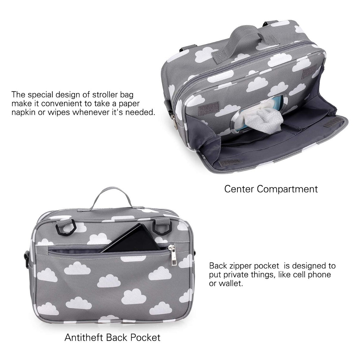Little Story  Baby Diaper Changing Clutch Kit Grey Clouds Little Story Yallatoys