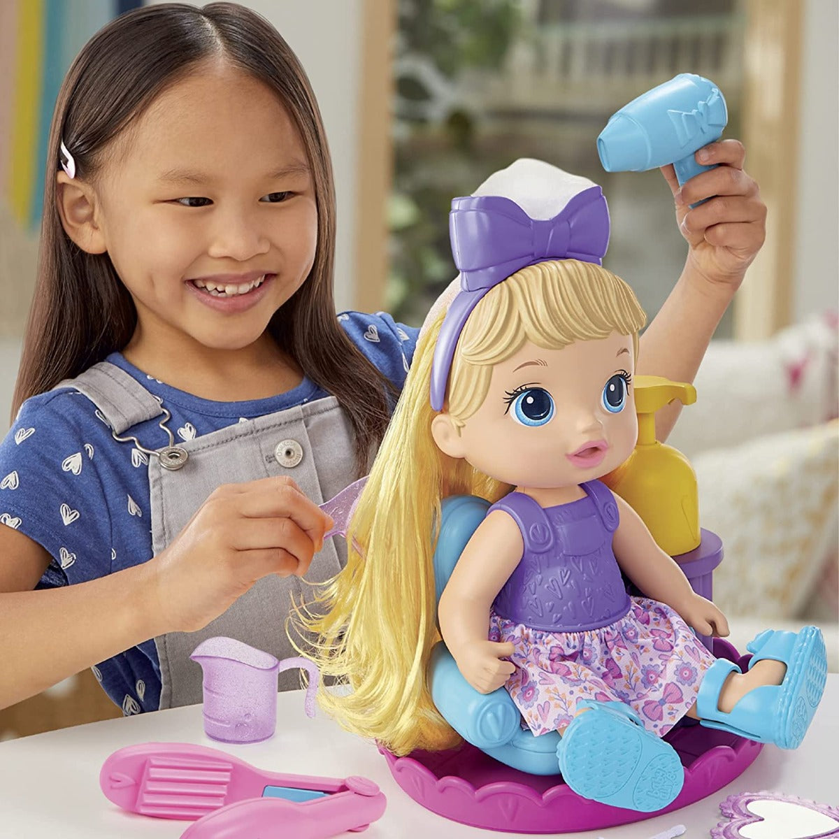 Buy Baby Alive Sudsy Styling Blonde Hair 11inch Doll with Salon Chair and Accessories | Yallatoys.com