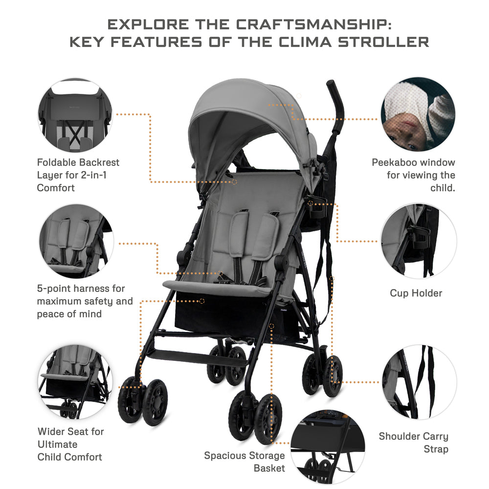 Neobreez CLIMA Lightweight Compact Umbrella Stroller Mid Grey Neobreez Yallatoys