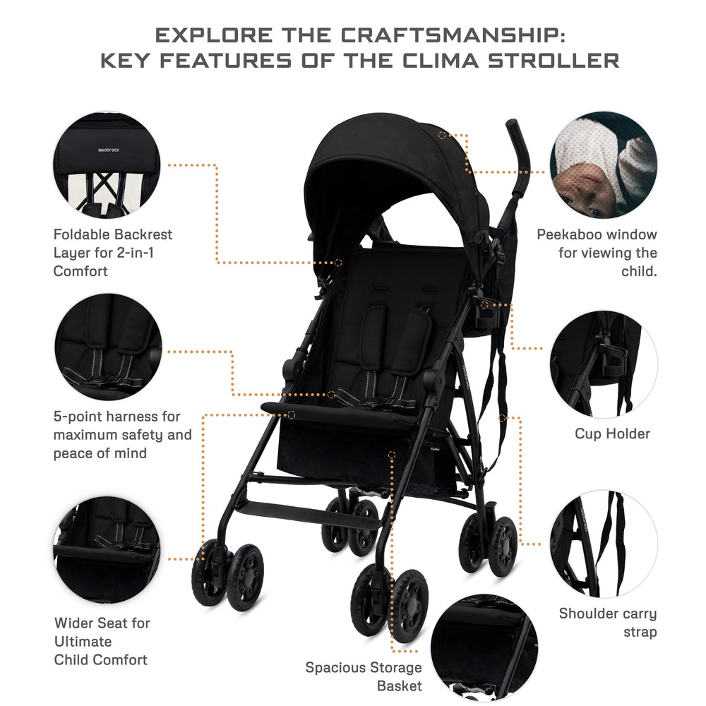 Neobreez CLIMA Lightweight Compact Umbrella Stroller Black Neobreez Yallatoys