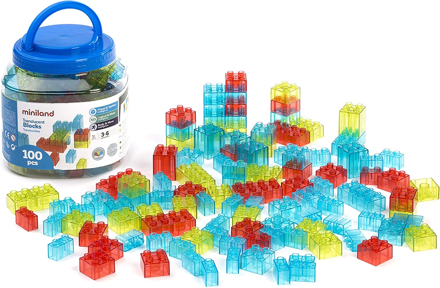 Buy Miniland 100pcsTranslucent Blocks | Yallatoys.com