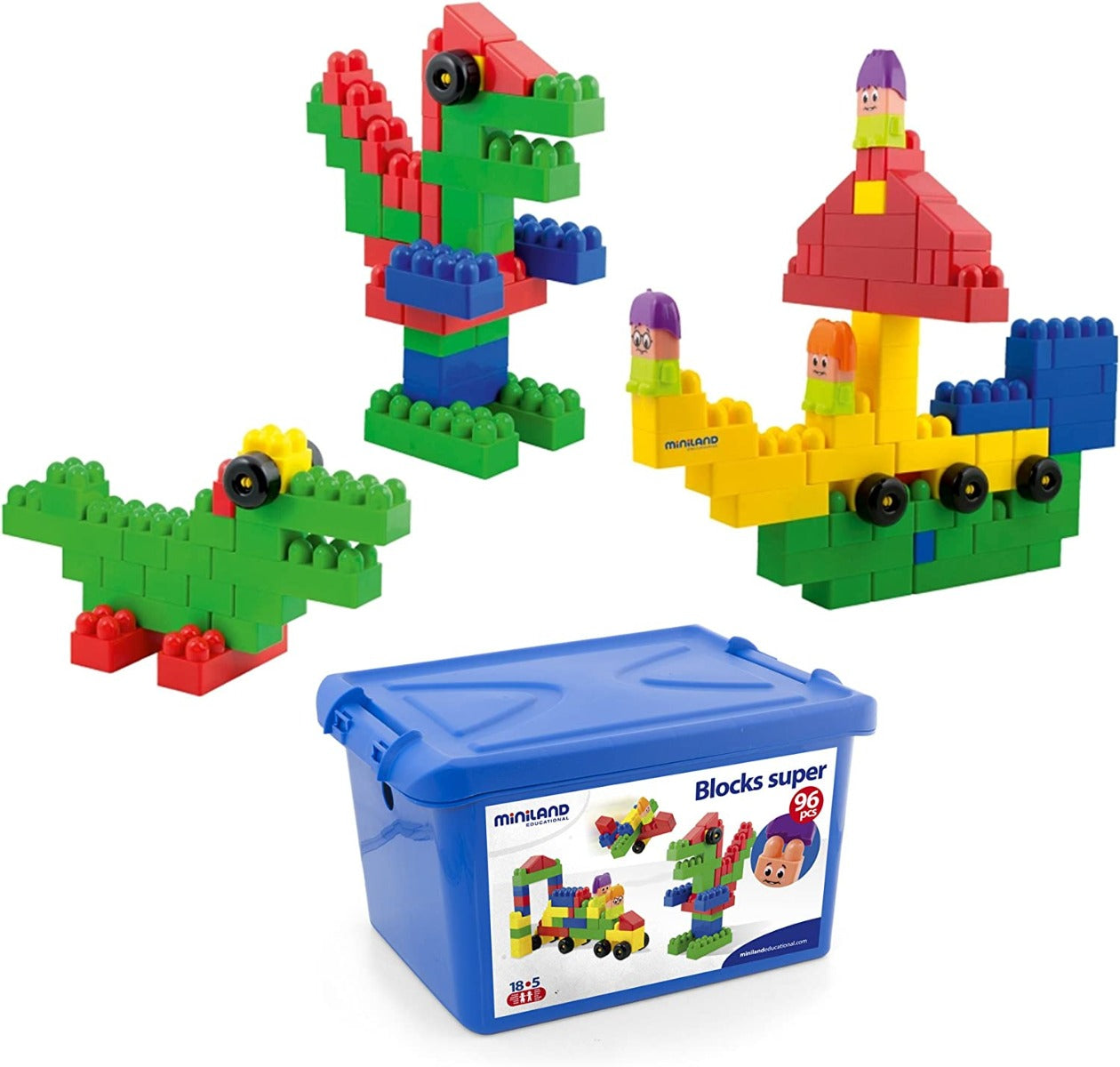 Buy Miniland Blocks Super Container with Characters 96pcs | Yallatoys.com