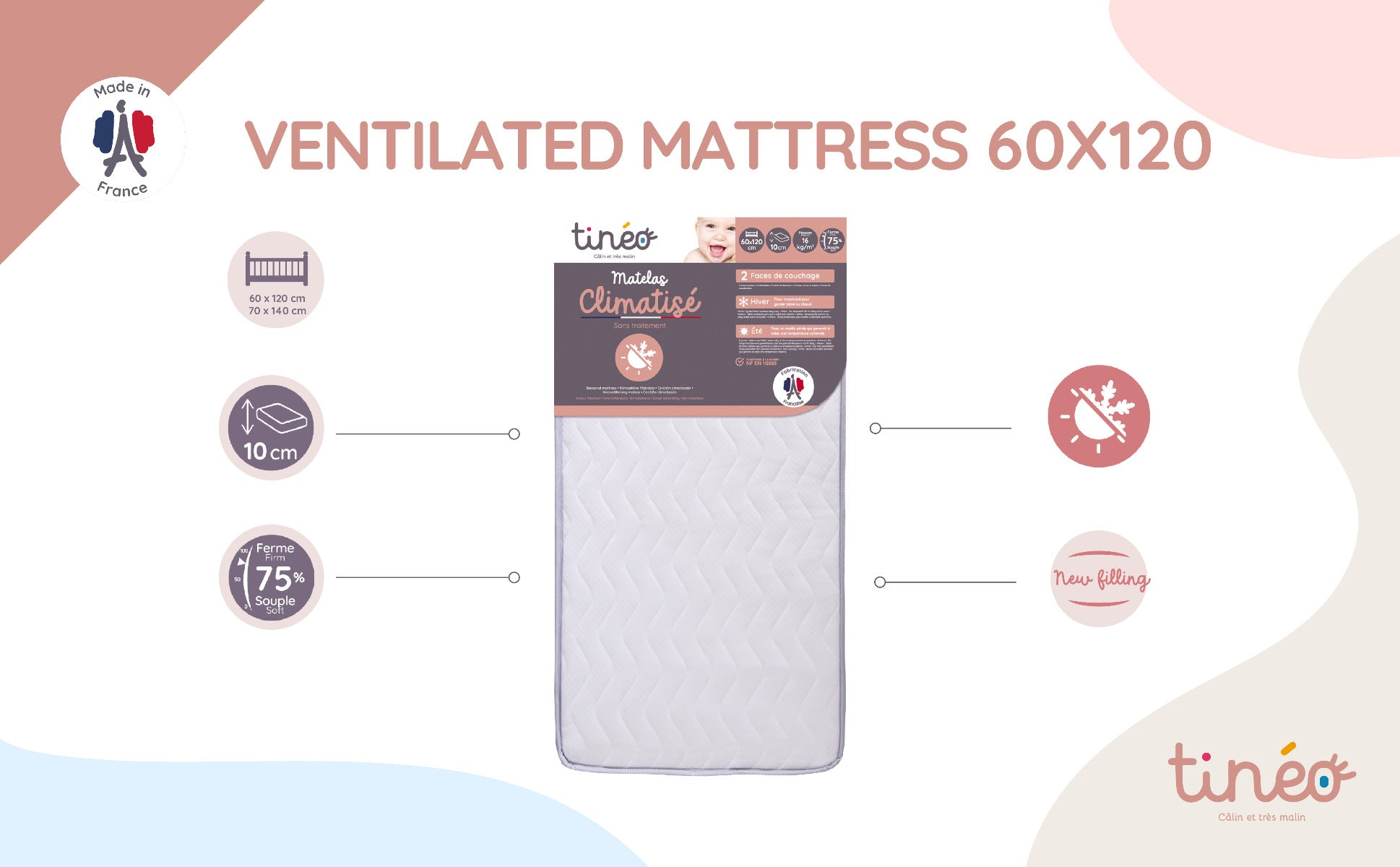 Tineo 2 Side Seasonal Mattress with Removable Cover Tineo Yallatoys