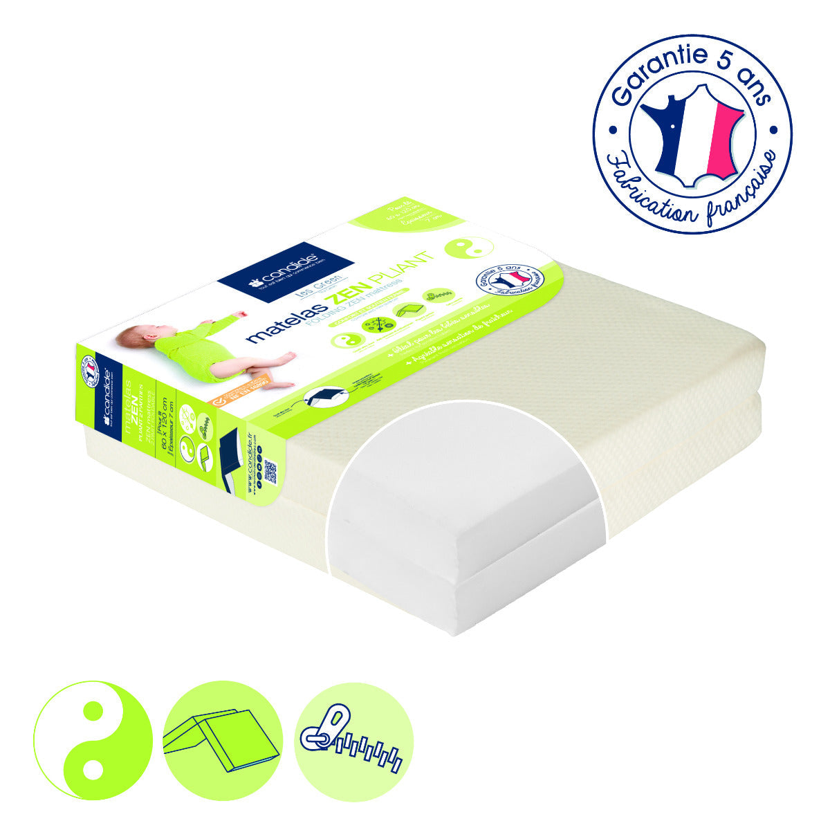 Candide Zen Foldable Baby Mattress White Candide Yallatoys
