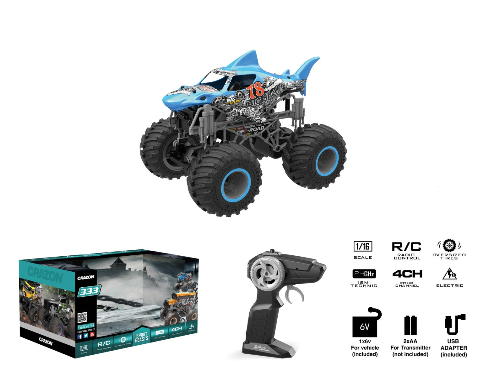 Buy Crazon Remote Control 2.4G Scale 1:16 Oversize Wheel Remote Control Cross Road Vehicle | Yallatoys.com