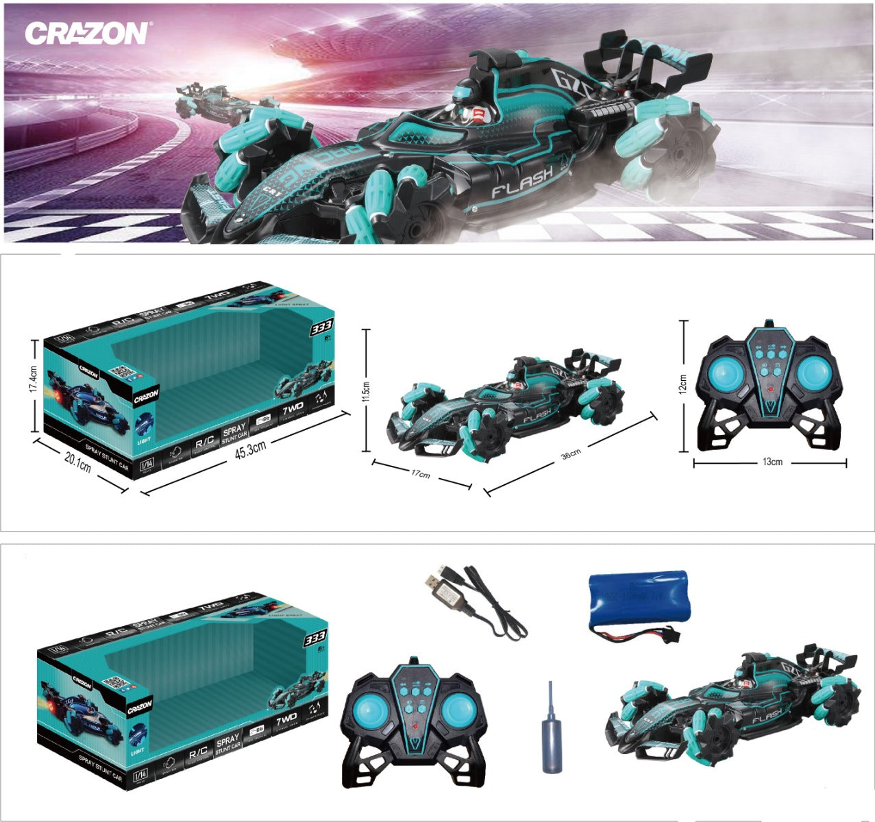 Buy Crazon 2.4G Musical Smoking Remote Control Racing Car | Yallatoys.com