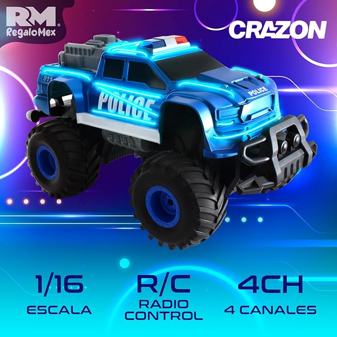 Buy Crazon neon monster scale 1:16 furious cold light police car | Yallatoys.com